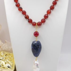 Collana Ciondolo Lapis Perla Borgogna Acciaio Argento