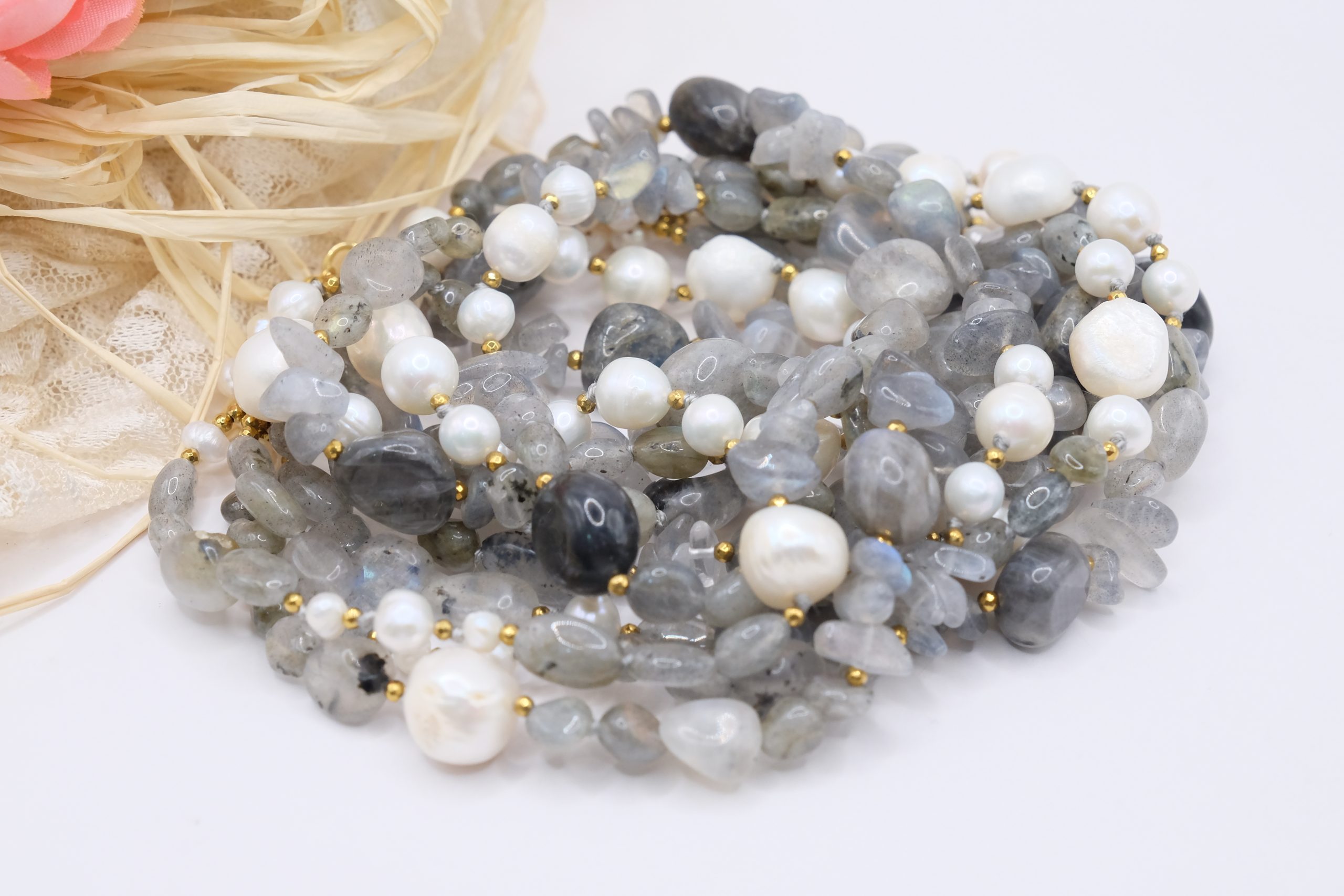 COLLANA ARTIGIANALE MULTIFILO PERLE ARGENTO 925 EMATITE (1)