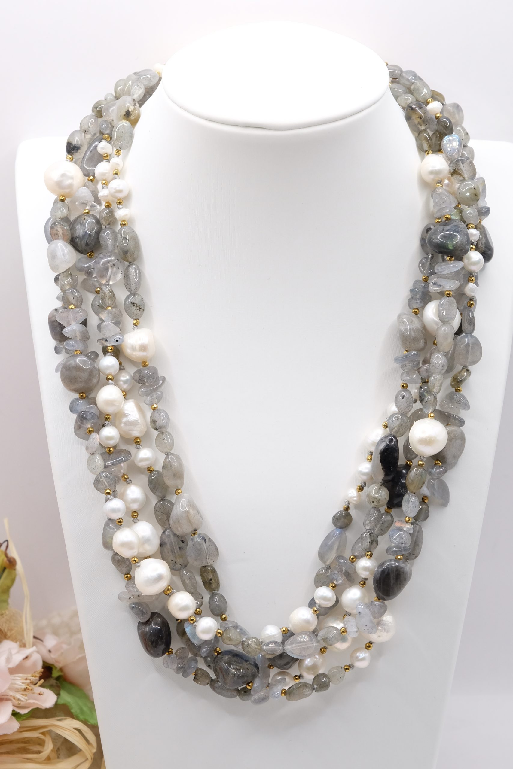 COLLANA ARTIGIANALE MULTIFILO PERLE ARGENTO 925 EMATITE (2)