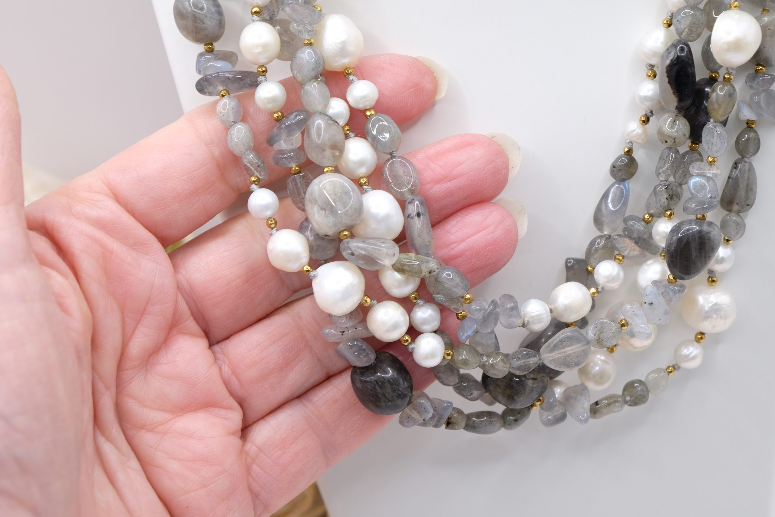 COLLANA ARTIGIANALE MULTIFILO PERLE ARGENTO 925 EMATITE (3)