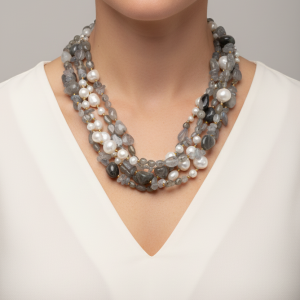 Collana Multifilo Labradorite Perle Ematite Argento 925