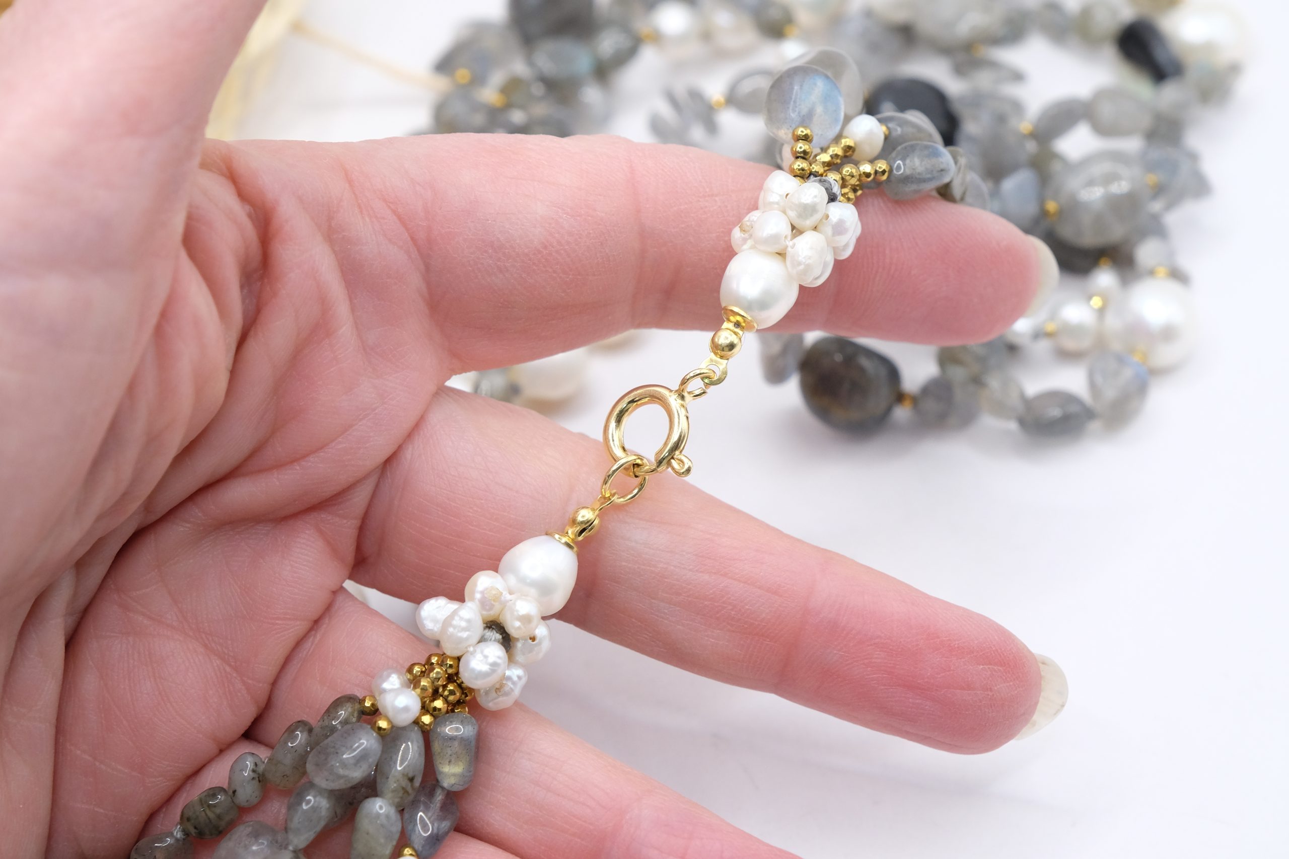 COLLANA ARTIGIANALE MULTIFILO PERLE ARGENTO 925 EMATITE (4)