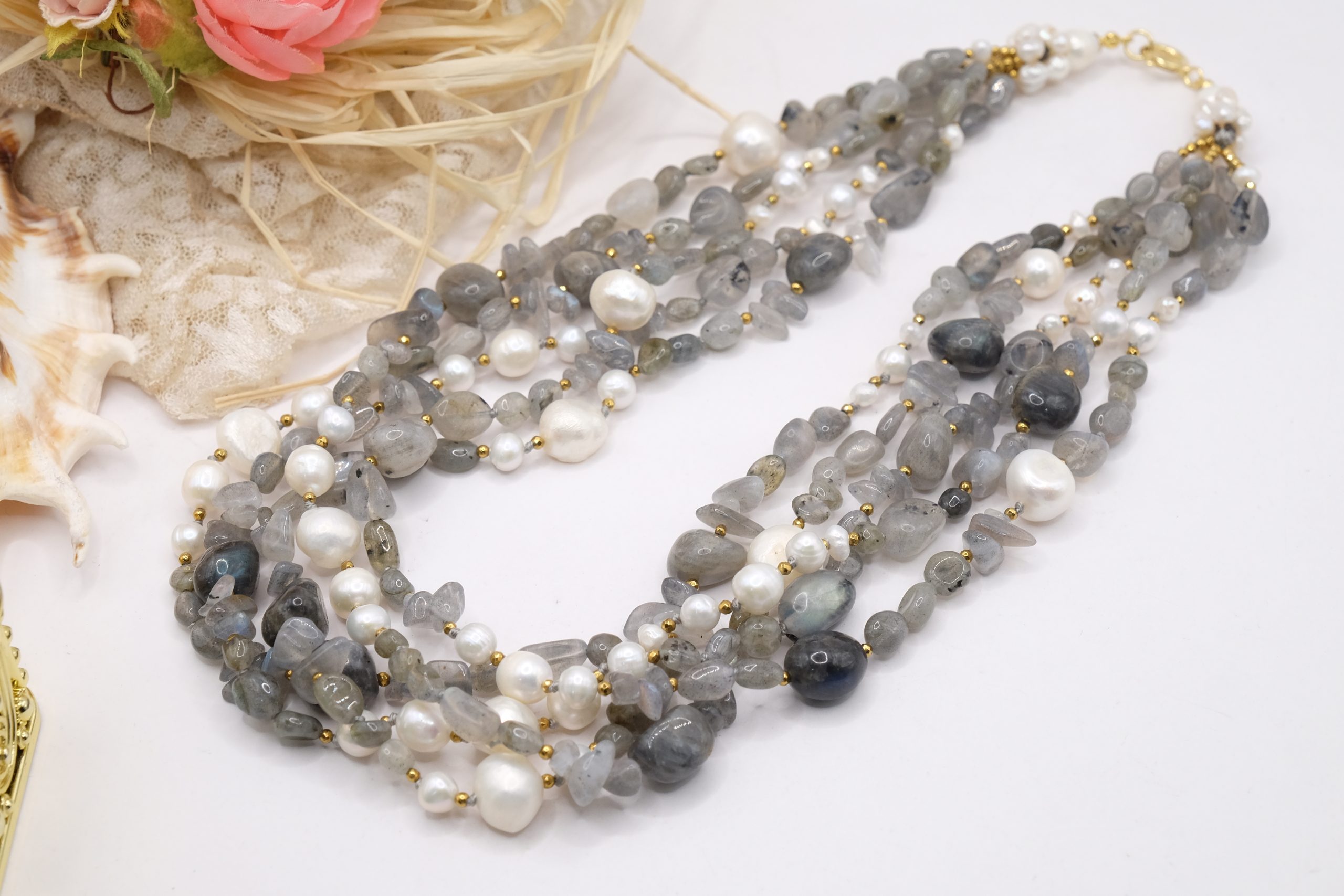 COLLANA ARTIGIANALE MULTIFILO PERLE ARGENTO 925 EMATITE (5)