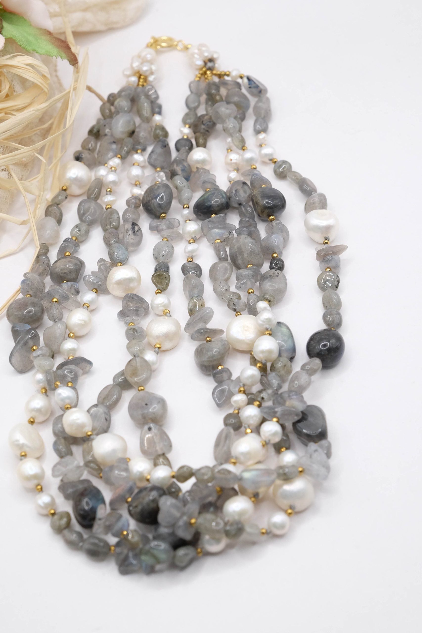 COLLANA ARTIGIANALE MULTIFILO PERLE ARGENTO 925 EMATITE (7)