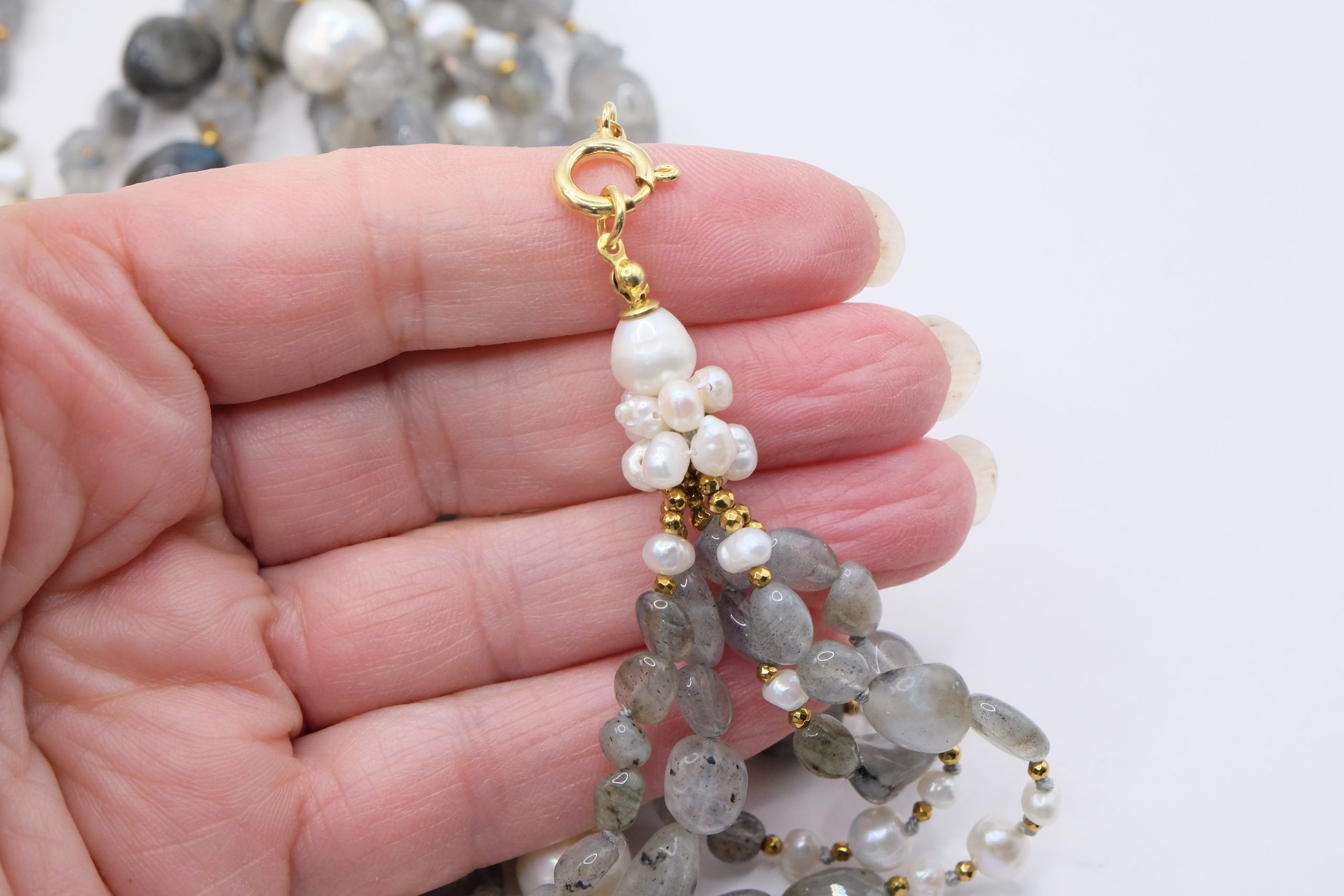 COLLANA ARTIGIANALE MULTIFILO PERLE ARGENTO 925 EMATITE (8)