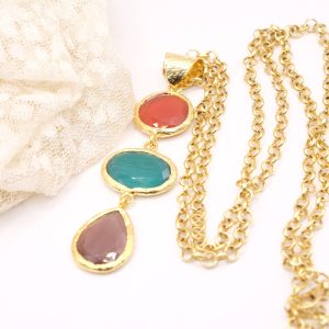 Collana Ottone Dorato Ciondolo Staccabile Occhio di Gatto