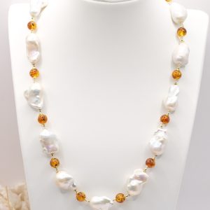 Collana Artigianale Perle a Goccia Ambra Argento 925