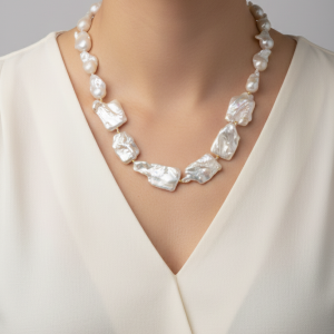 Collana Artigianale Perle Quadrate e a Goccia Argento 925