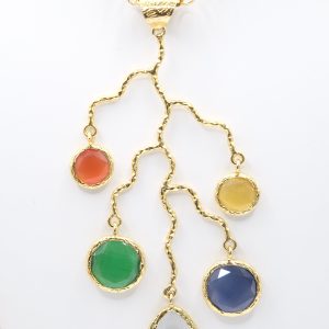 Collana Ottone Dorato Ciondolo Staccabile Ramo Occhio di Gatto 2 Varianti