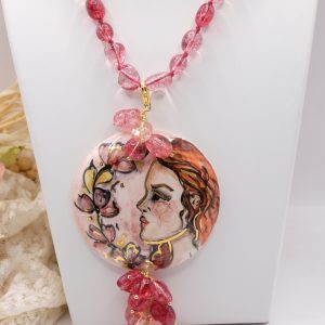Collana Ciondolo Ceramica di Caltagirone Tormaline Rosa Fucsia Argento