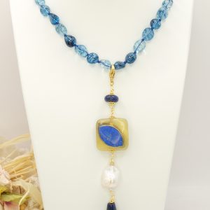 Collana Ciondolo Nepalese Tormaline Blu Acciaio
