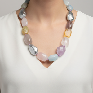 Collana Artigianale Grandi Pietre Naturali Sassi Argento