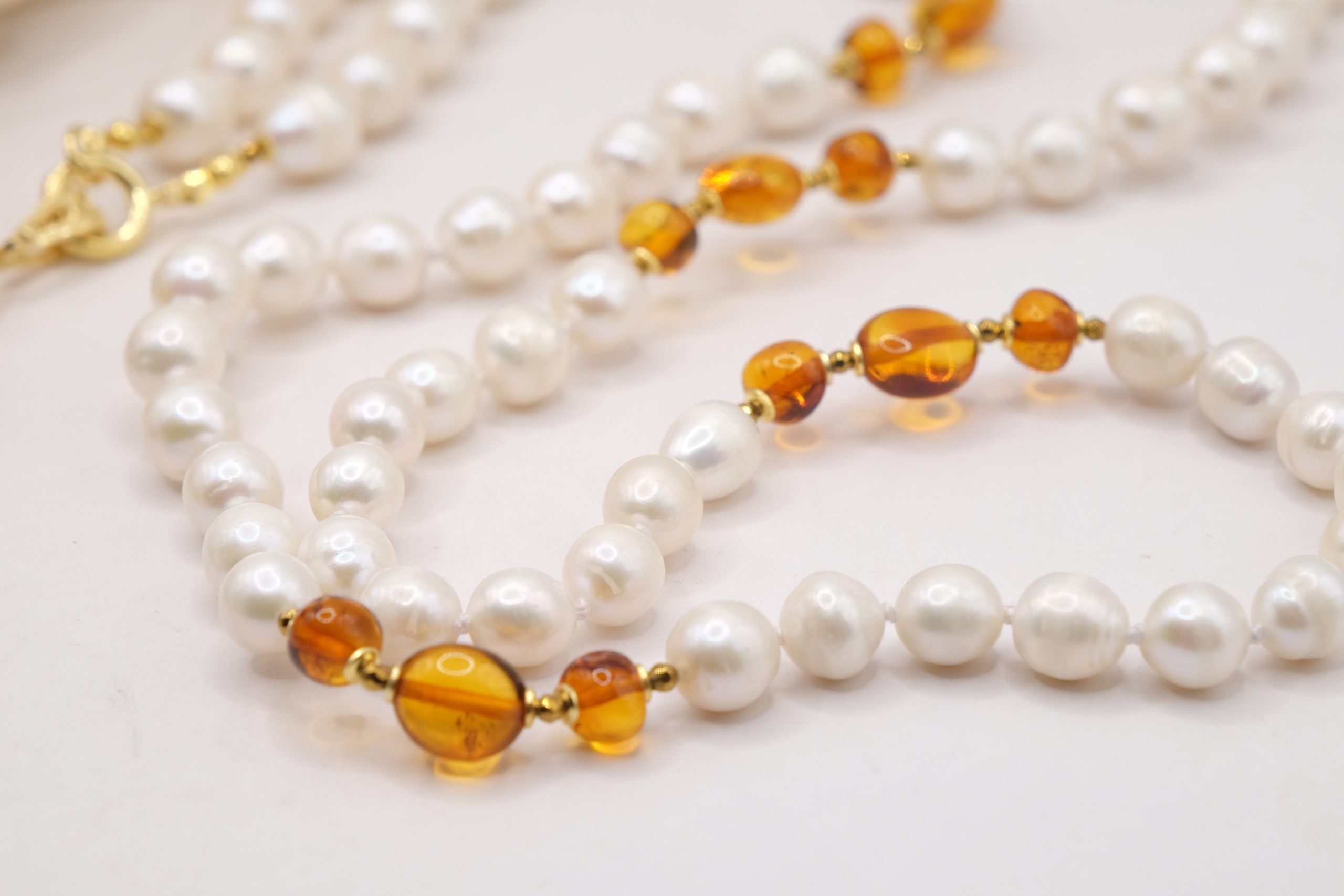LARIAT AY NECKLACE NATURAL PEARLS AND BALTIC AMBER HEMATITE (6)