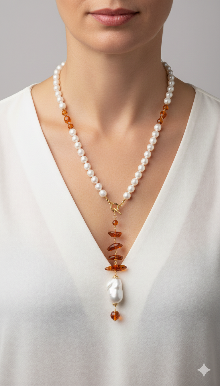 LARIAT-AY-NECKLACE-NATURAL-PEARLS-AND-BALTIC-AMBER-HEMATITE