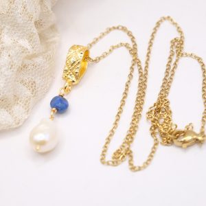 Collana Pendente Lapis Perla Acciaio