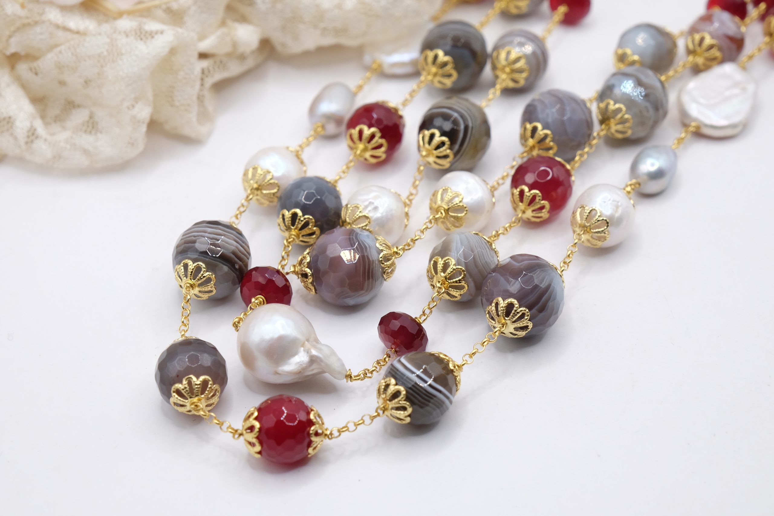 COLLANA MULTIFILO AGATA BOTSWANA GIADA BORGOGNA PERLE ARGENTO 925 DORATO EMATITE (8)