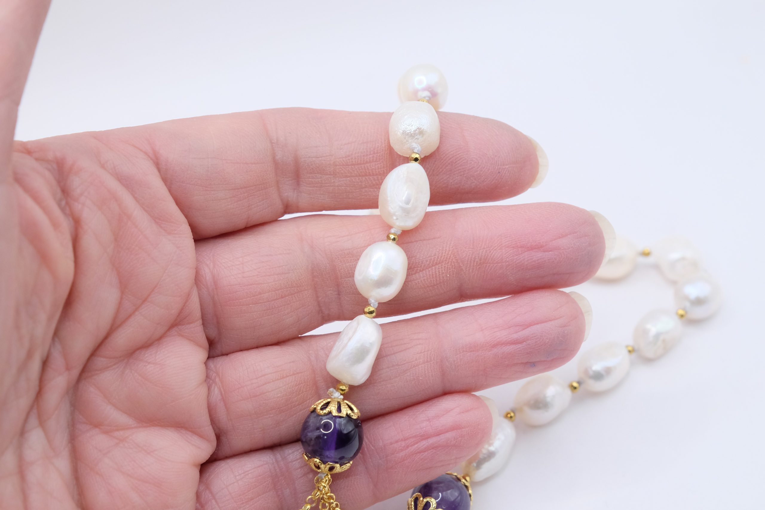 COLLANA MULTIFILO AMETISTA FLUORITE TORMALINE VERDI PERLE GRIGIE E BIANCHE ARGENTO 925 DORATO EMATITE (1)