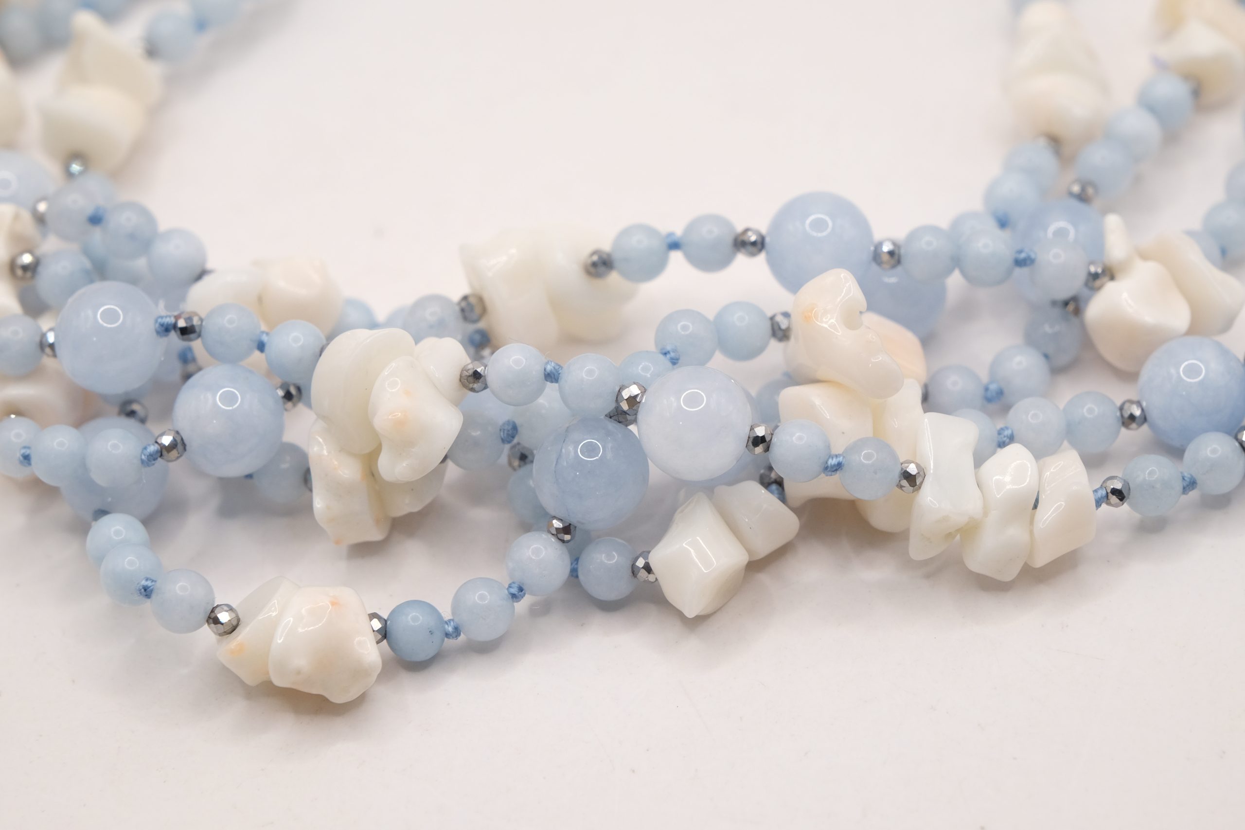 MULTI-STRAND NECKLACE 925 SILVER ZIRCONIA AQUAMARINE WHITE PINK CORAL (10)