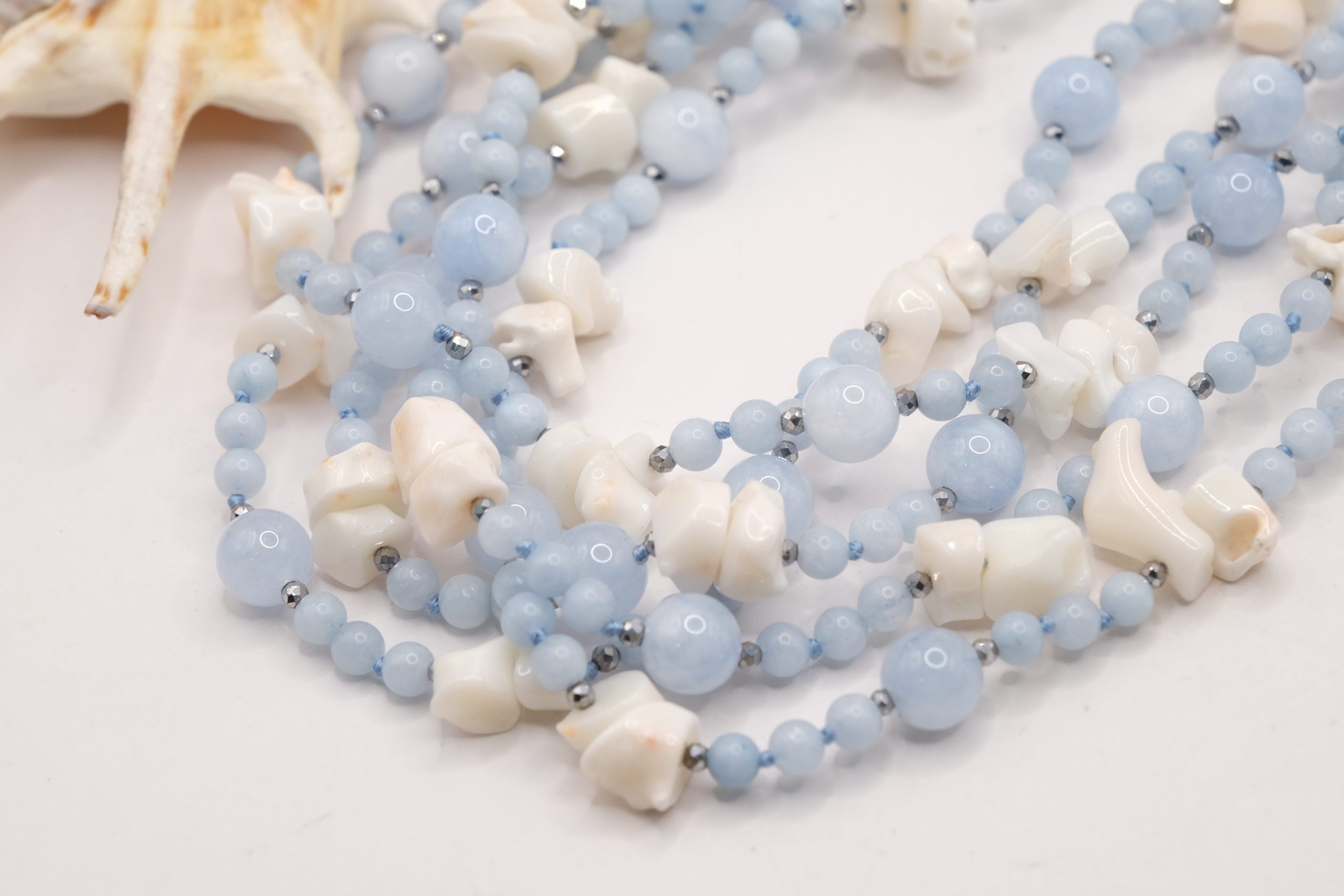 MULTI-STRAND NECKLACE 925 SILVER ZIRCONIA AQUAMARINE WHITE PINK CORAL (6)