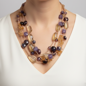 Collana Multifilo Zirconi Ametista Quarzo Citrino Argento 925