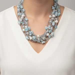 Collana Multifilo Larimar Perle Zirconi Argento 925