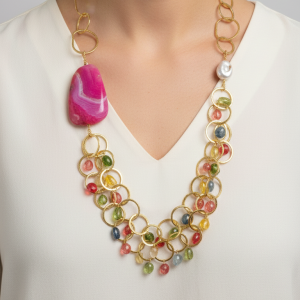 Collana Multifilo Agata Rosa Tormaline Perla