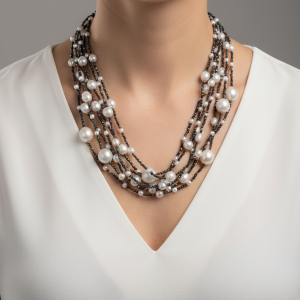 Collana Multifilo Zirconi Naturali Neri Perle Argento 925