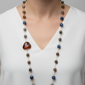 Collana Perle Naturali Calcedonio Ambra Sodalite Argento 925
