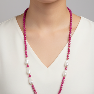 Collana Tormalina Fucsia Sfaccettata Perle Barocche Ematite