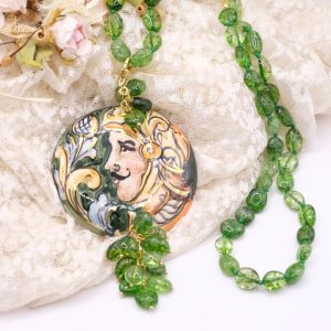 Collana Ciondolo Ceramica di Caltagirone Tormaline Verdi Argento