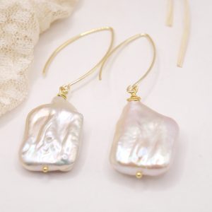 Orecchini perle Barocche Quadrate Argento 925 Gold