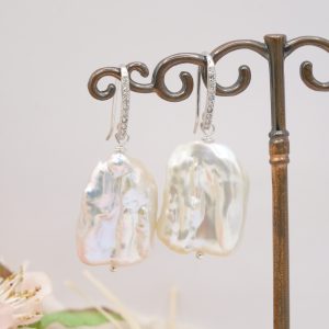 Orecchini perle Barocche Quadrate Argento 925 Zirconi Silver