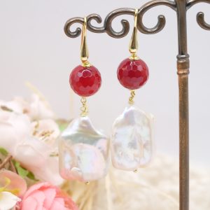 Orecchini Perla Giada Borgogna Argento 925 Gold