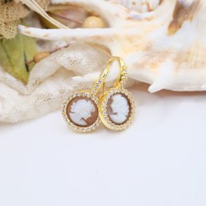 Orecchini Cammeo Sardonico Torre del Greco Donna Zirconi Argento