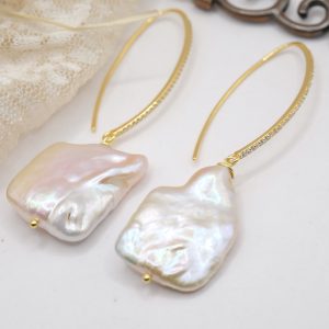 Orecchini perle Barocche Quadrate Argento 925 Zirconi Gold