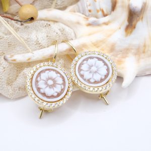 Orecchini Cammeo Sardonico Torre del Greco Dalia Zirconi Argento