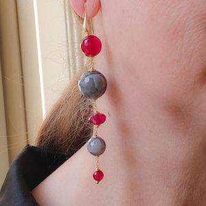 Orecchini Lunghi Agata Botswana Giada Borgogna Argento b