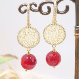 Orecchini Giada Borgogna Argento 925 Zirconi Gold