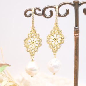 Orecchini perle Barocche Argento 925 Zirconi Gold