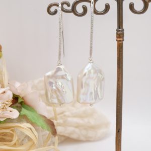 Orecchini perle Barocche Quadrate Argento 925 Zirconi Gold