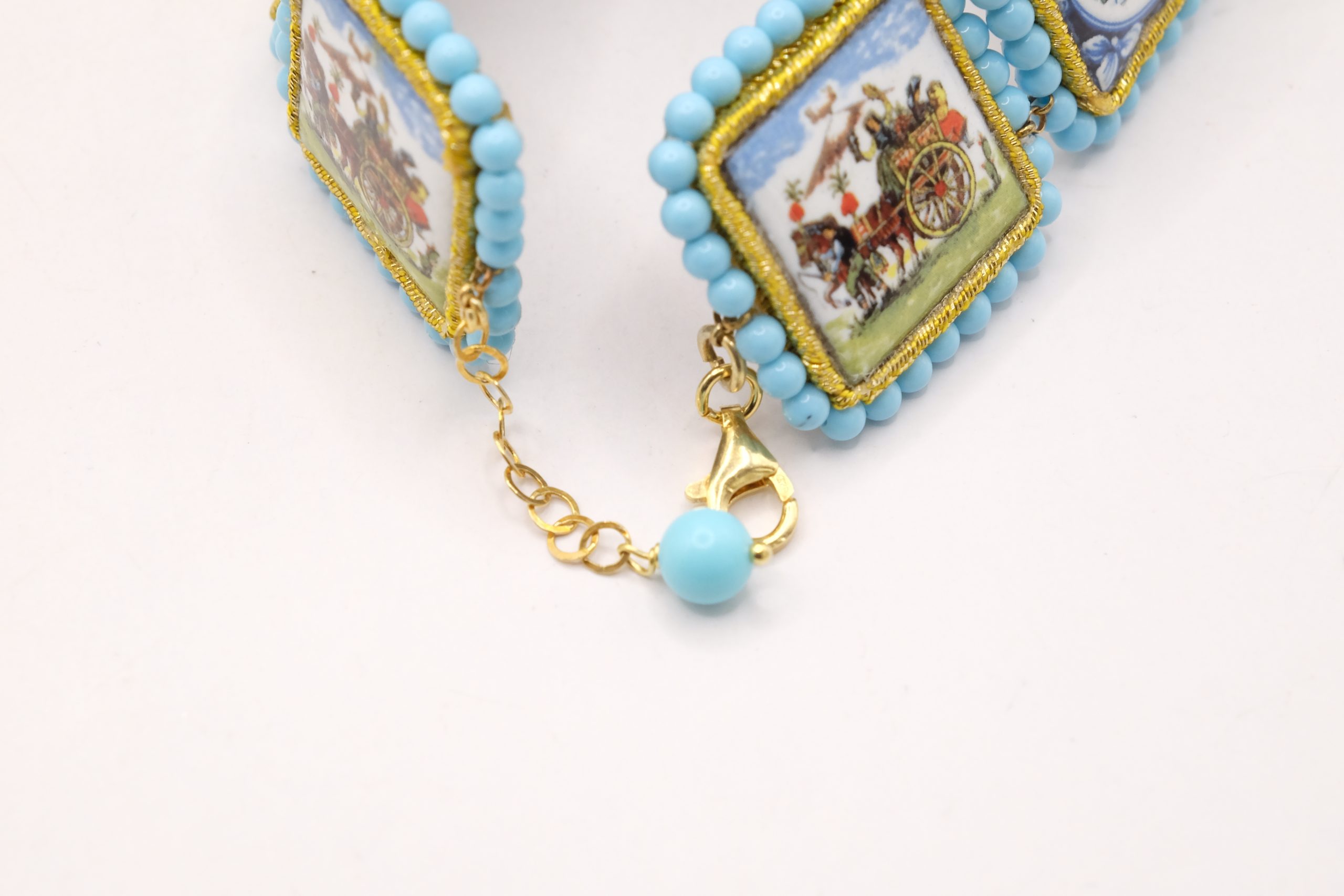 SICILIAN CALTAGIRONE CERAMIC TILES BRACELET HANDMADE TURQUOISE PASTE (9)