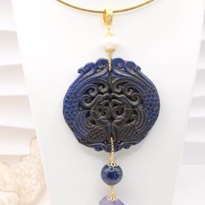 Ciondolo Pendente TONI DEL BLU/NERO 4 Varianti Mandala Pietre Naturali