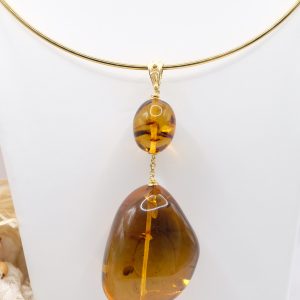 Ciondolo Pendente Ambra Cognac Argento 925