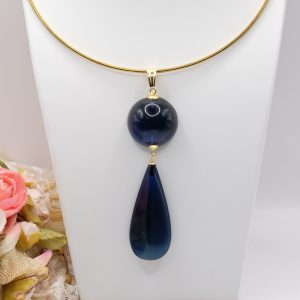 Ciondolo Pendente Ambra Dominicana Blu Argento 925