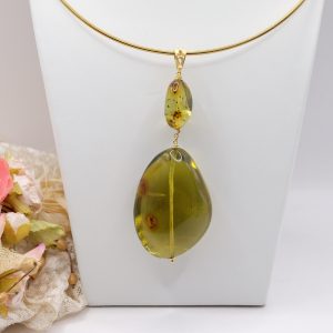 Ciondolo Pendente Ambra Dominicana Verde Argento 925