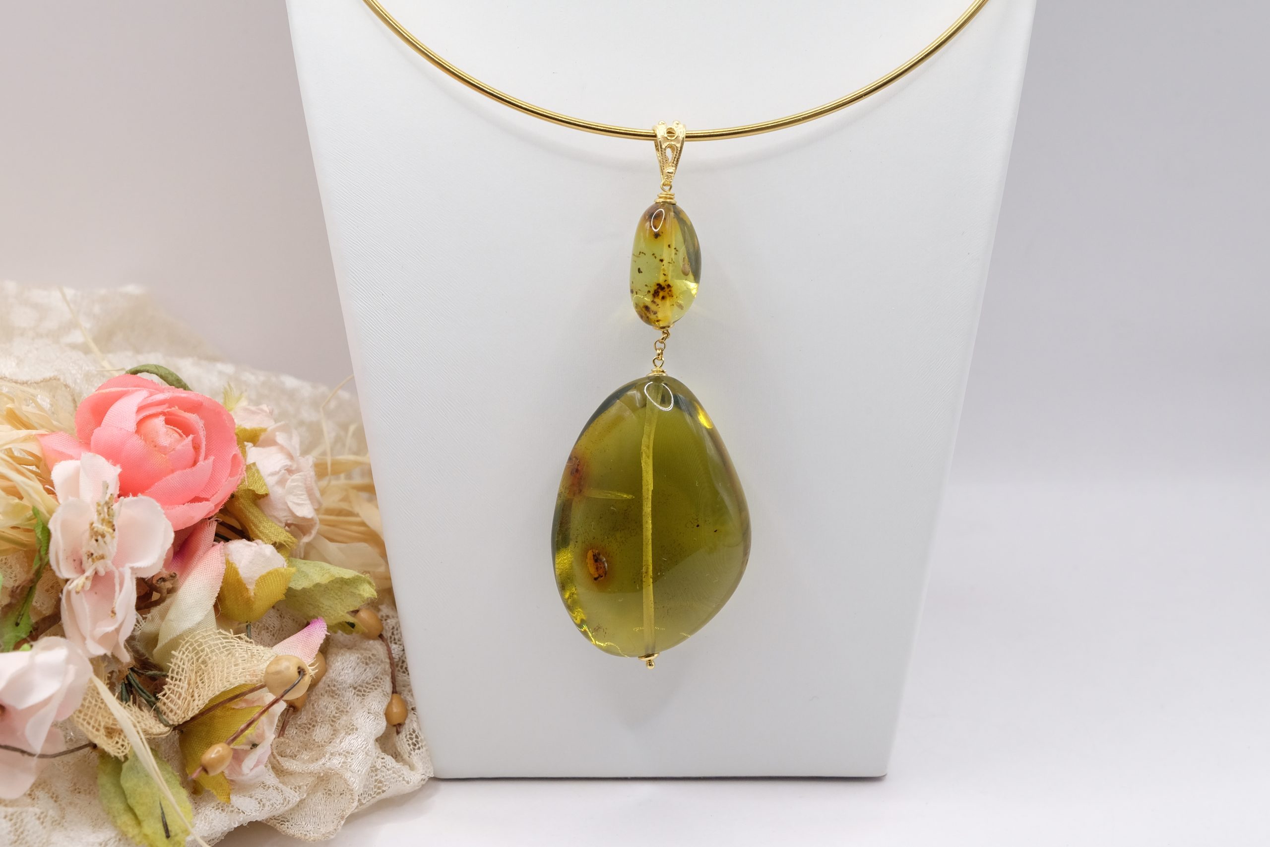 HANDMADE GREEN AMBER SILVER PENDANT (6)