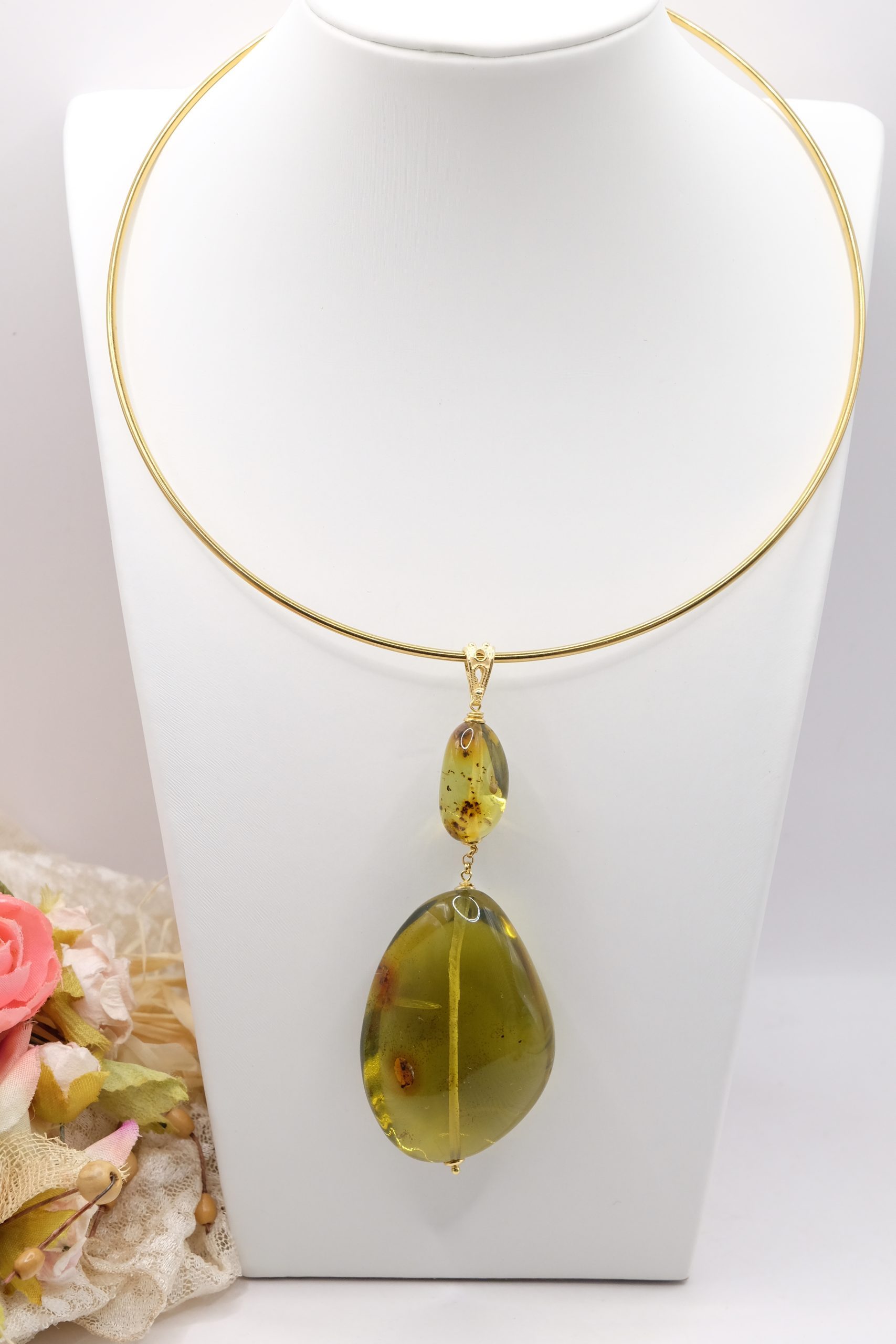 HANDMADE GREEN AMBER SILVER PENDANT (7)