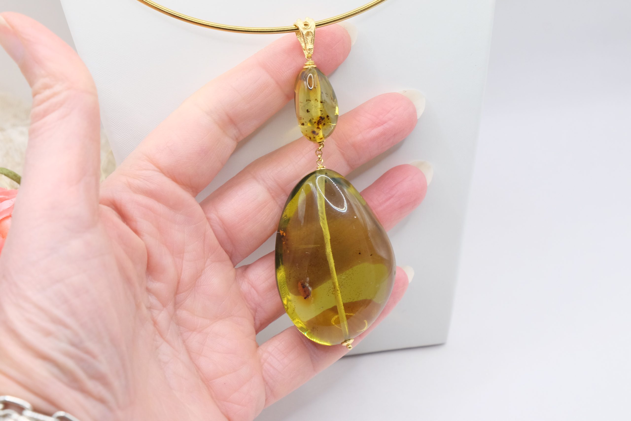 HANDMADE GREEN AMBER SILVER PENDANT (8)