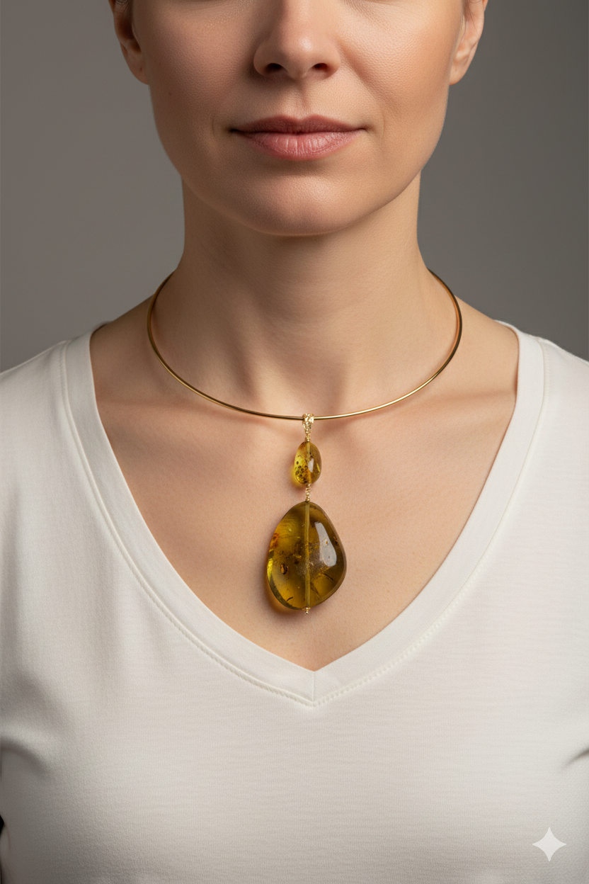 HANDMADE GREEN AMBER PENDANT SILVER
