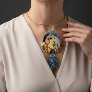 Ciondolo Artigianale Piastra in Ceramica di Caltagirone e Tormaline Blu 5 varianti